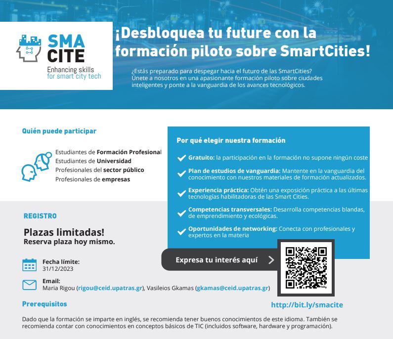 Flyer proyecto piloto de curso de Smart cities